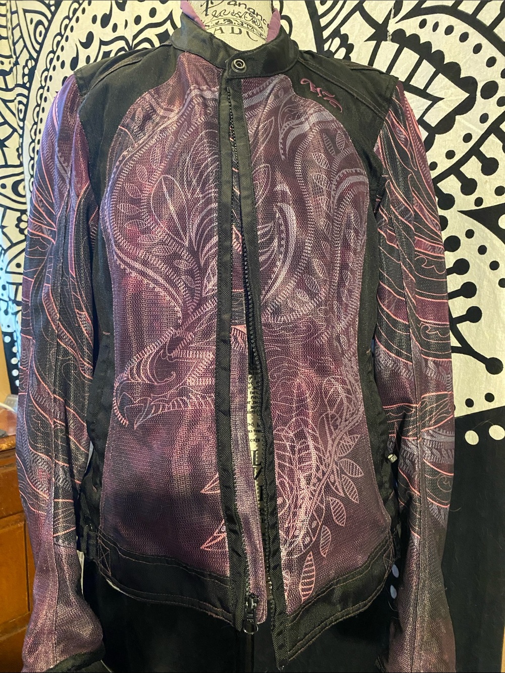 Harley-Davidson Purple and Black Floral-Scroll Bomber Jacket